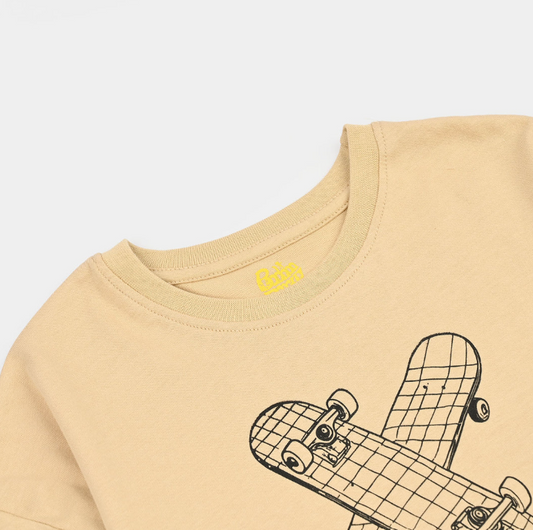 Boys Cotton Jersey T-Shirt Go one step-BROWN