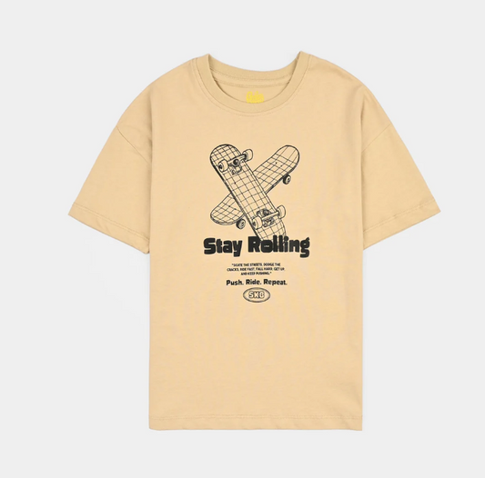 Boys Cotton Jersey T-Shirt Go one step-BROWN