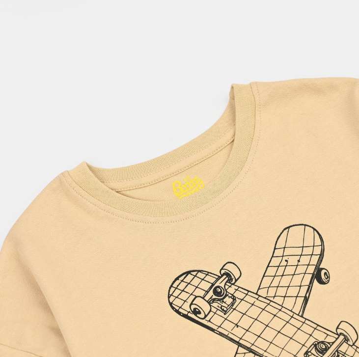 Boys Cotton Jersey T-Shirt Go one step-BROWN