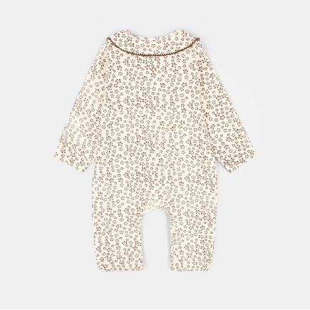 Infant Girls Rib Knitted Romper Flowery - Off White